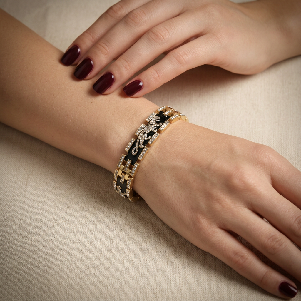 GirlyPirateCo - Vintage Gold Plated Enamel Crystals Leopard link bracelet