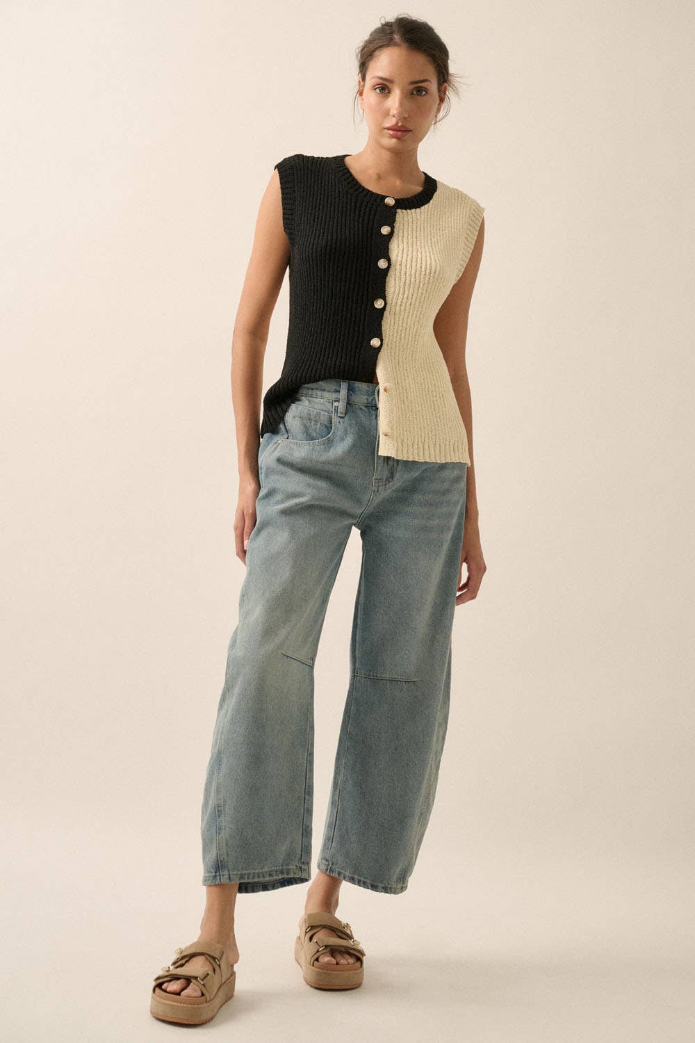 Colorblock Knit Button-Front Sweater Vest