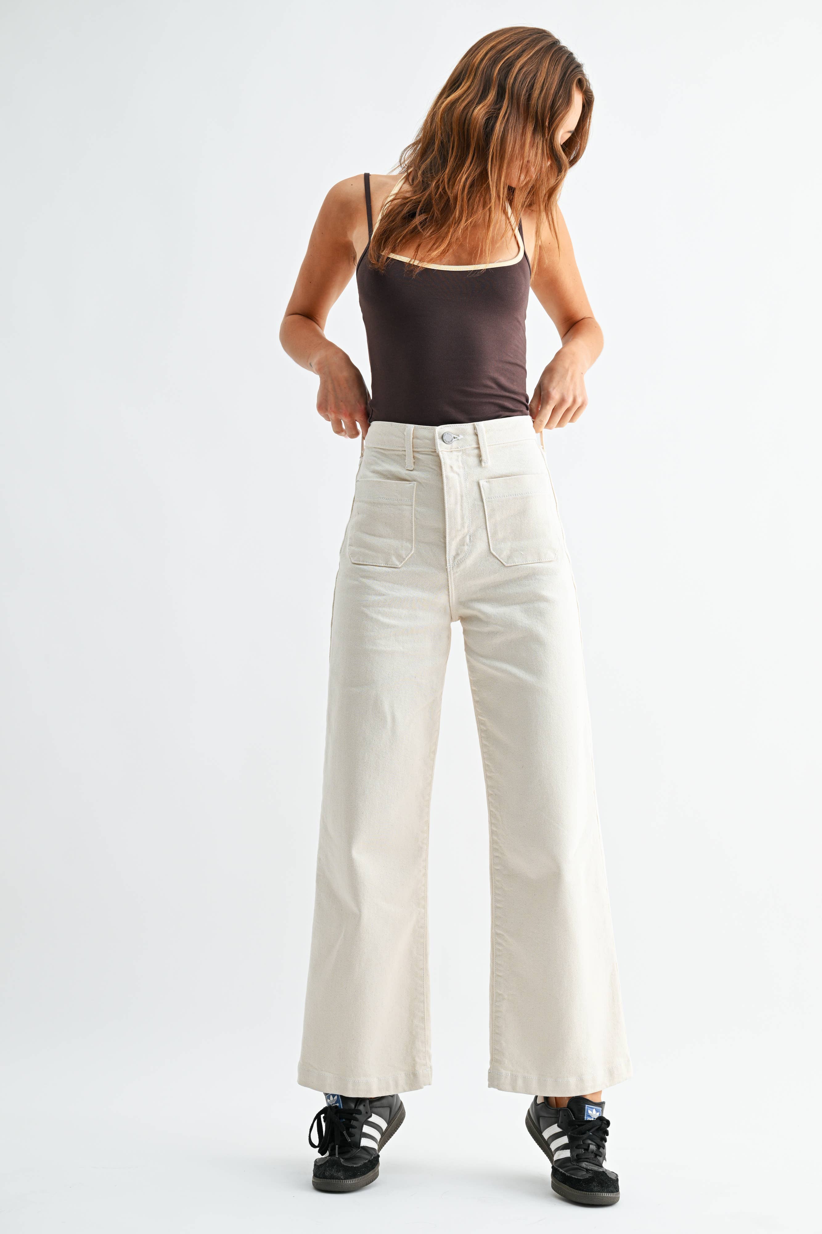 JUST BLACK DENIM  - CREAM - Patch Pocket Wide Leg