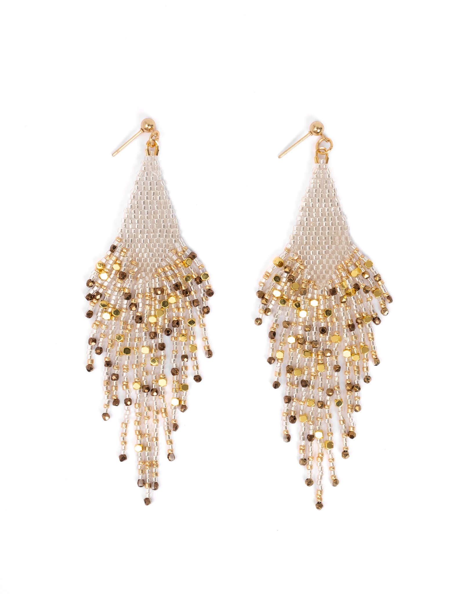 Mayana Designs Co - Beaded Handwoven Starlight Fringe Earrings (Silver)