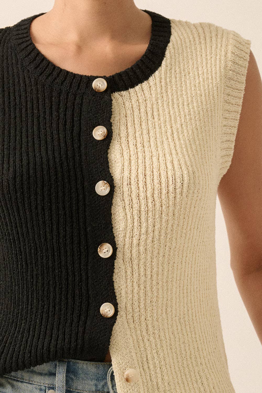 Colorblock Knit Button-Front Sweater Vest