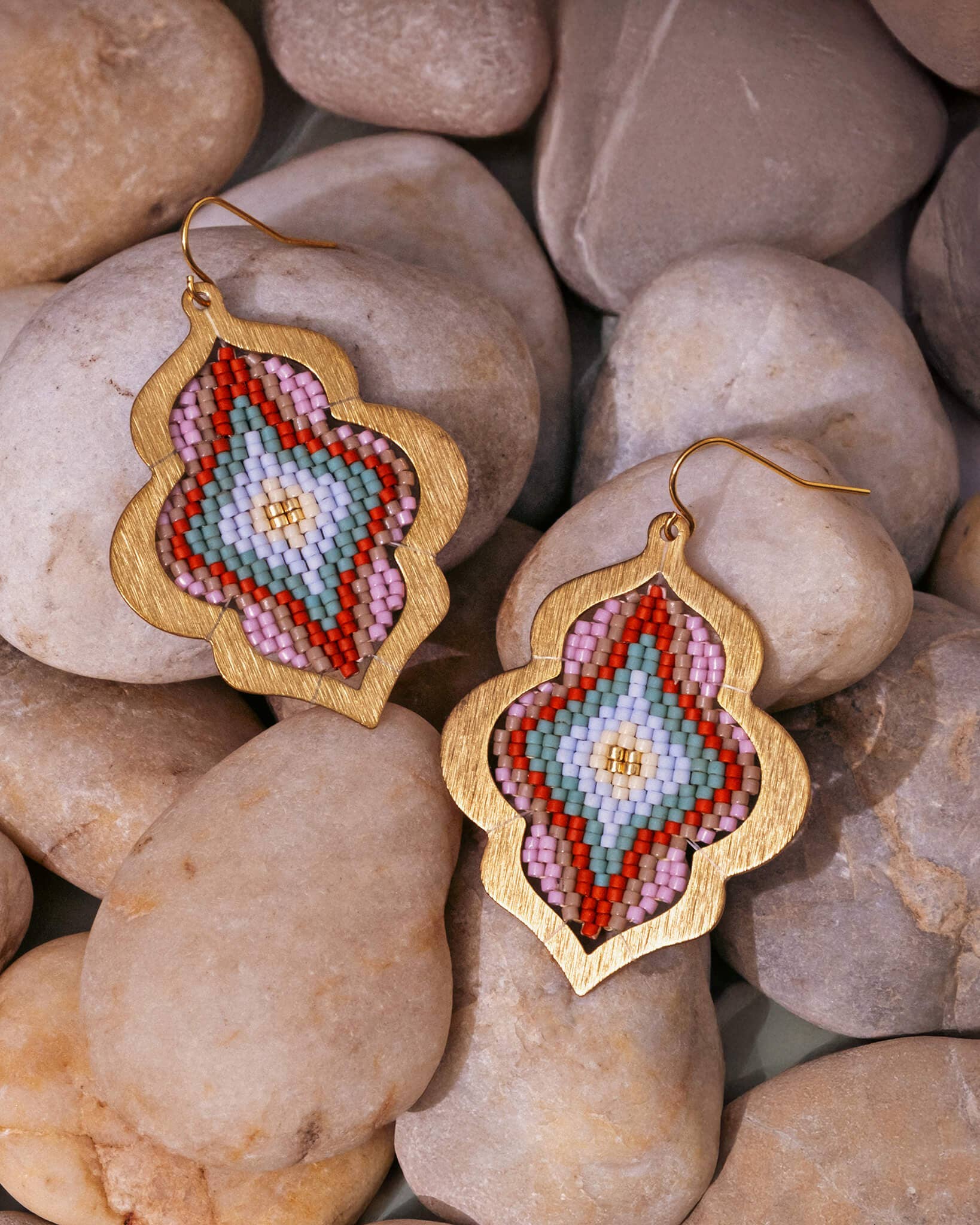 Mayana Designs Co - Beaded Handwoven Window Drop Earring (Lilac/Aqua)