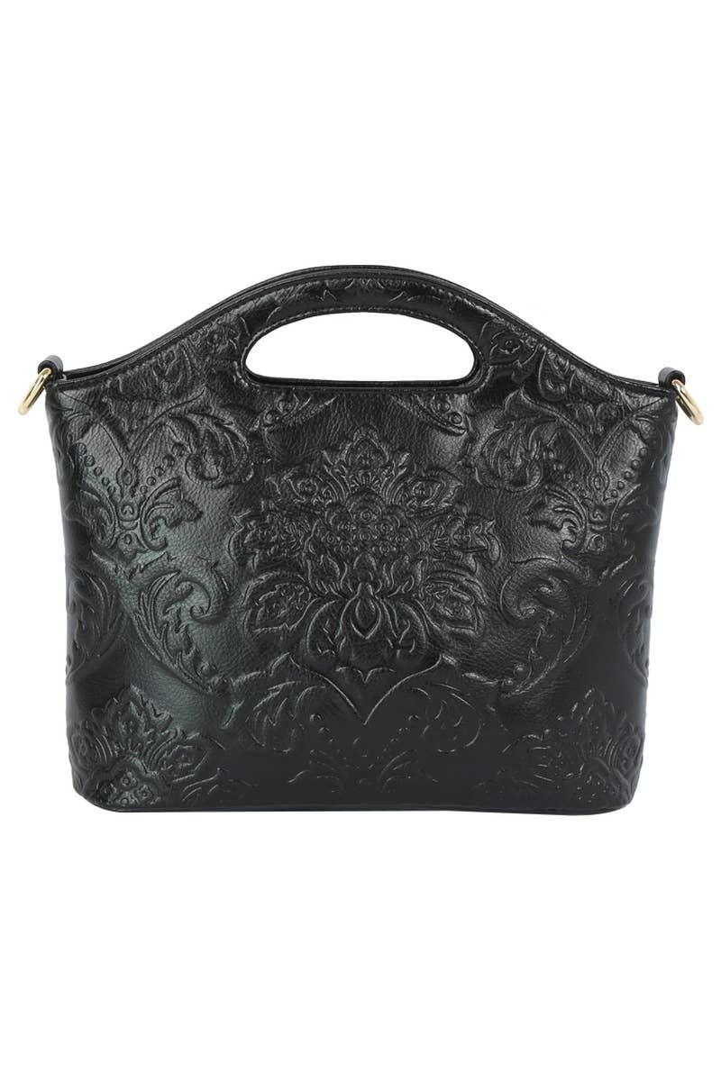 Embossed Flower Satchel Hand Bag