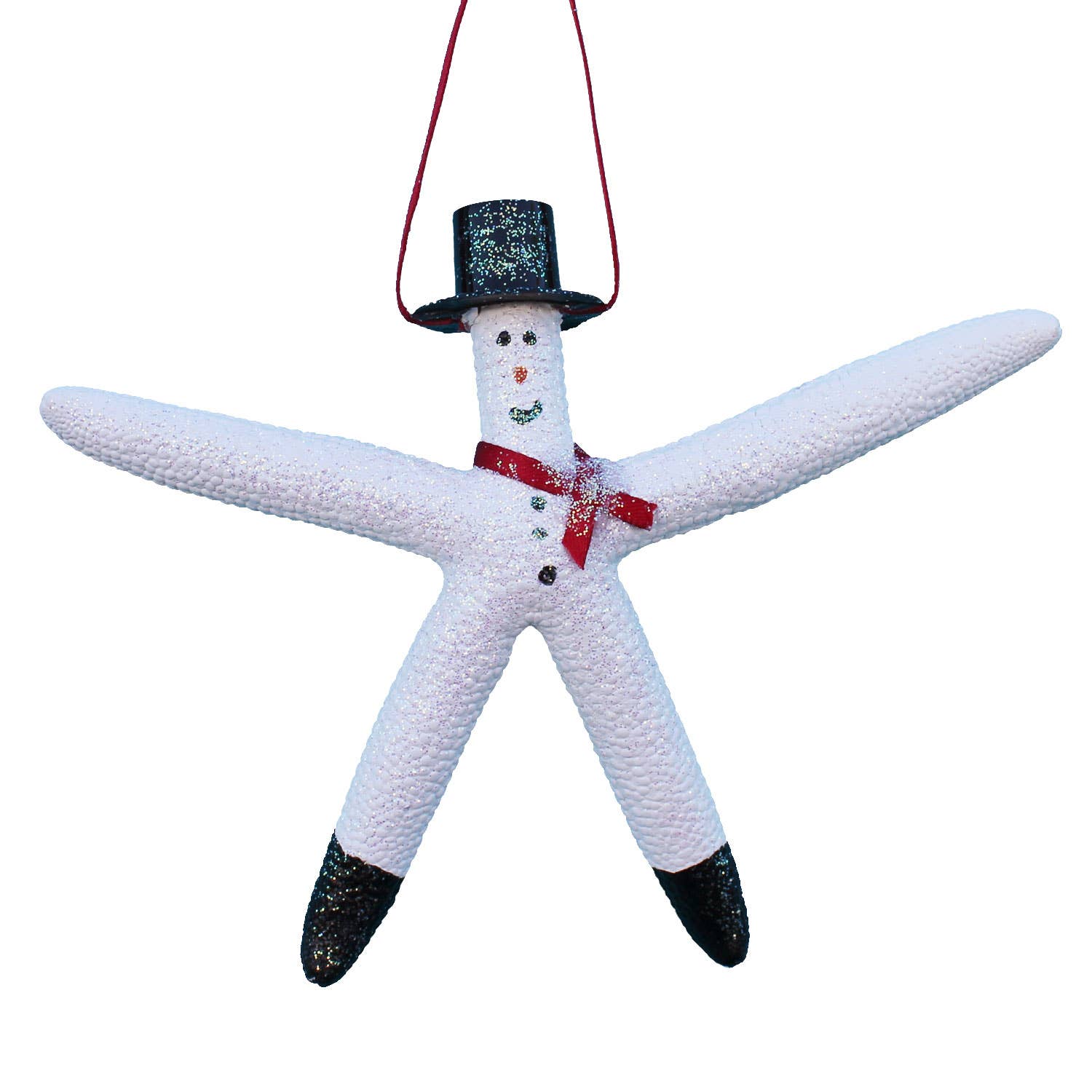 California Seashell Company - White Finger Starfish Snowman Ornament