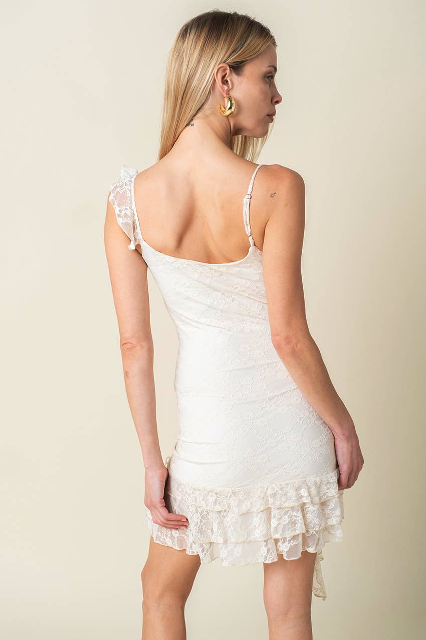Evelin Lace Ruffle-Hem Dress