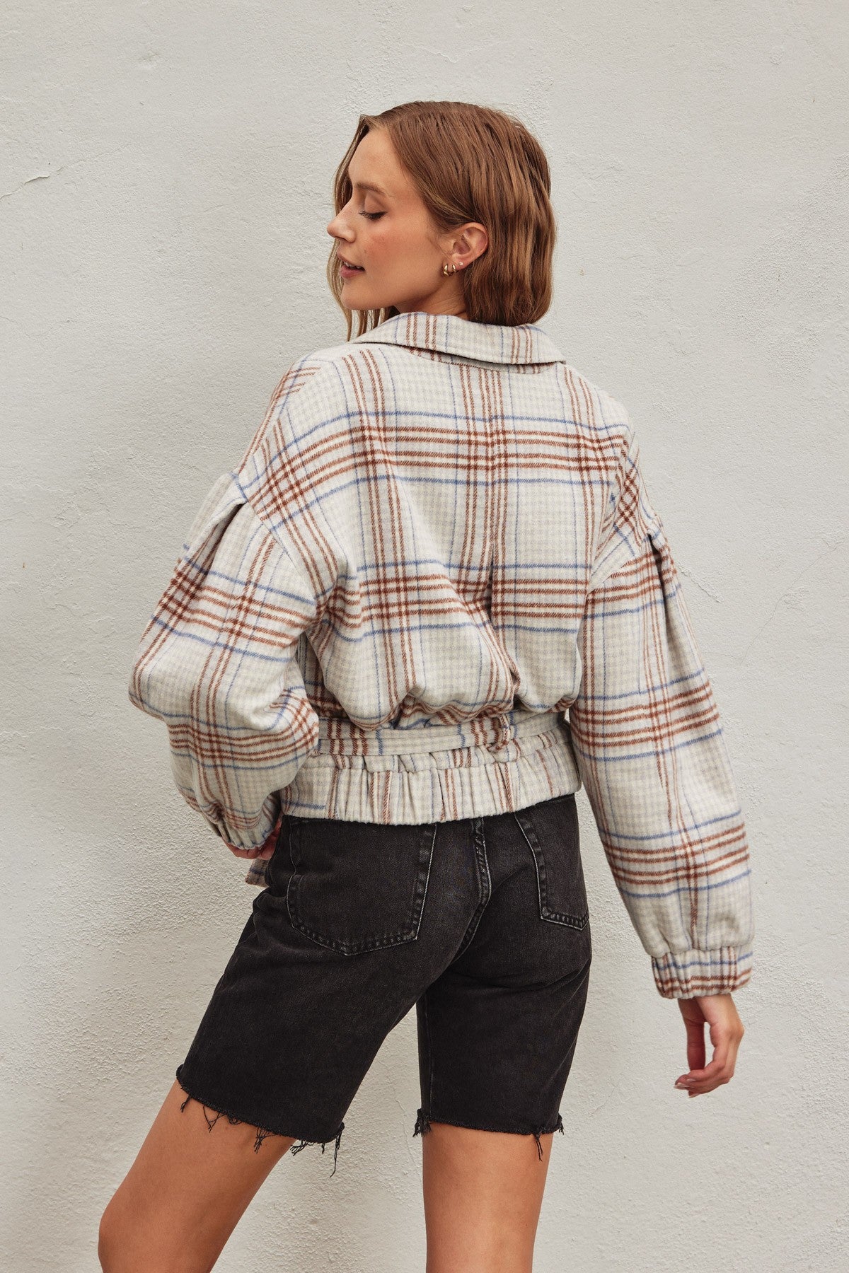 Checkered Belted Cropped Shacket