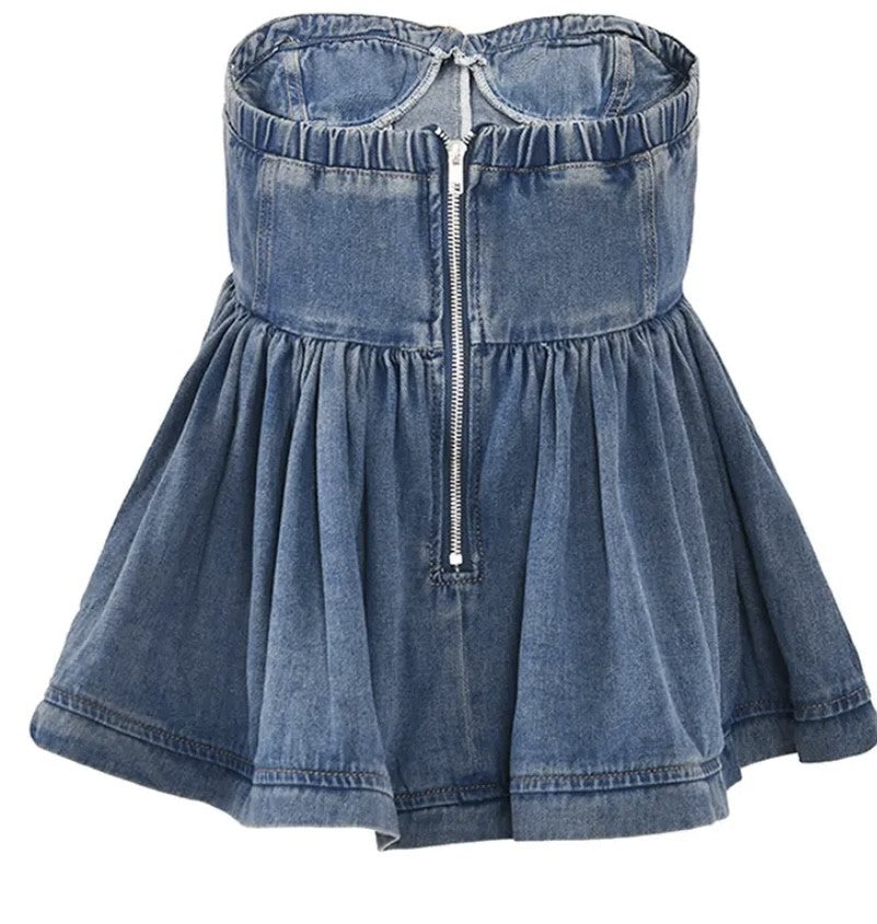 Denim Peplum Bandeau