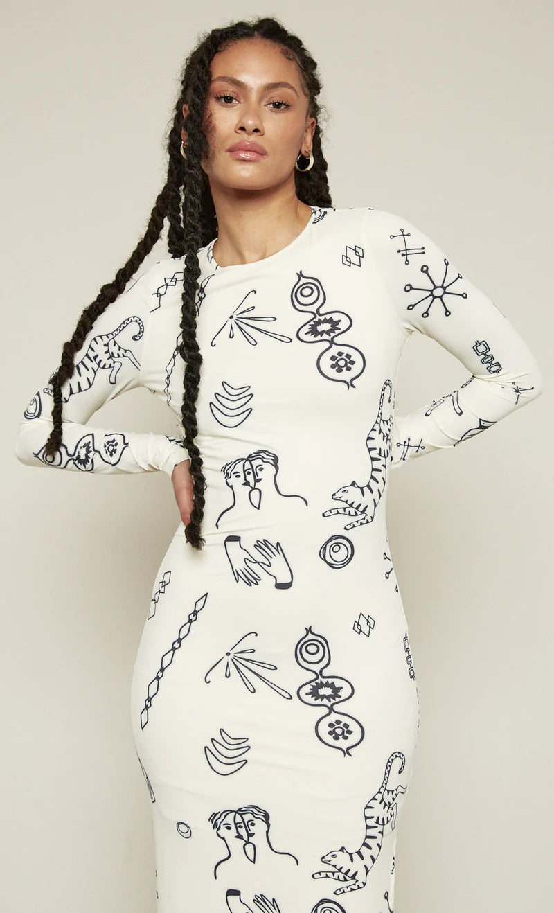 Doodle Print Mesh Dress