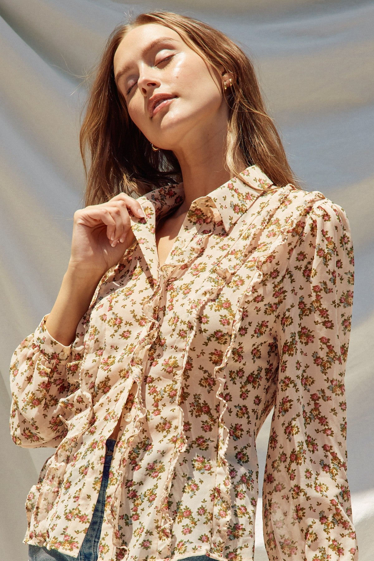 Floral Print Frilly Blouse