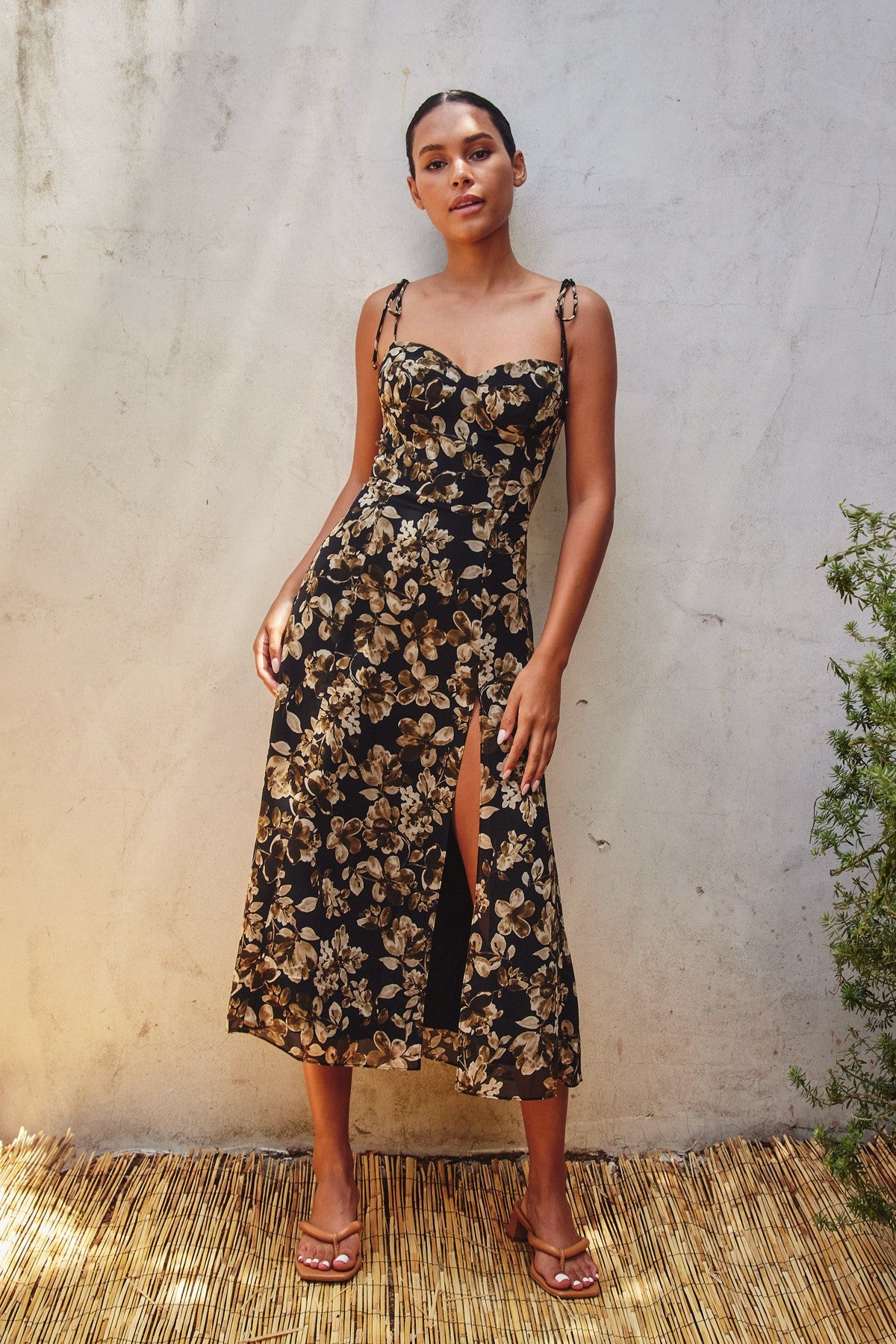 Floral Sweetheart Tiered Midi Dress