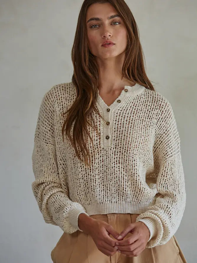 Henley See Through Pullover Top