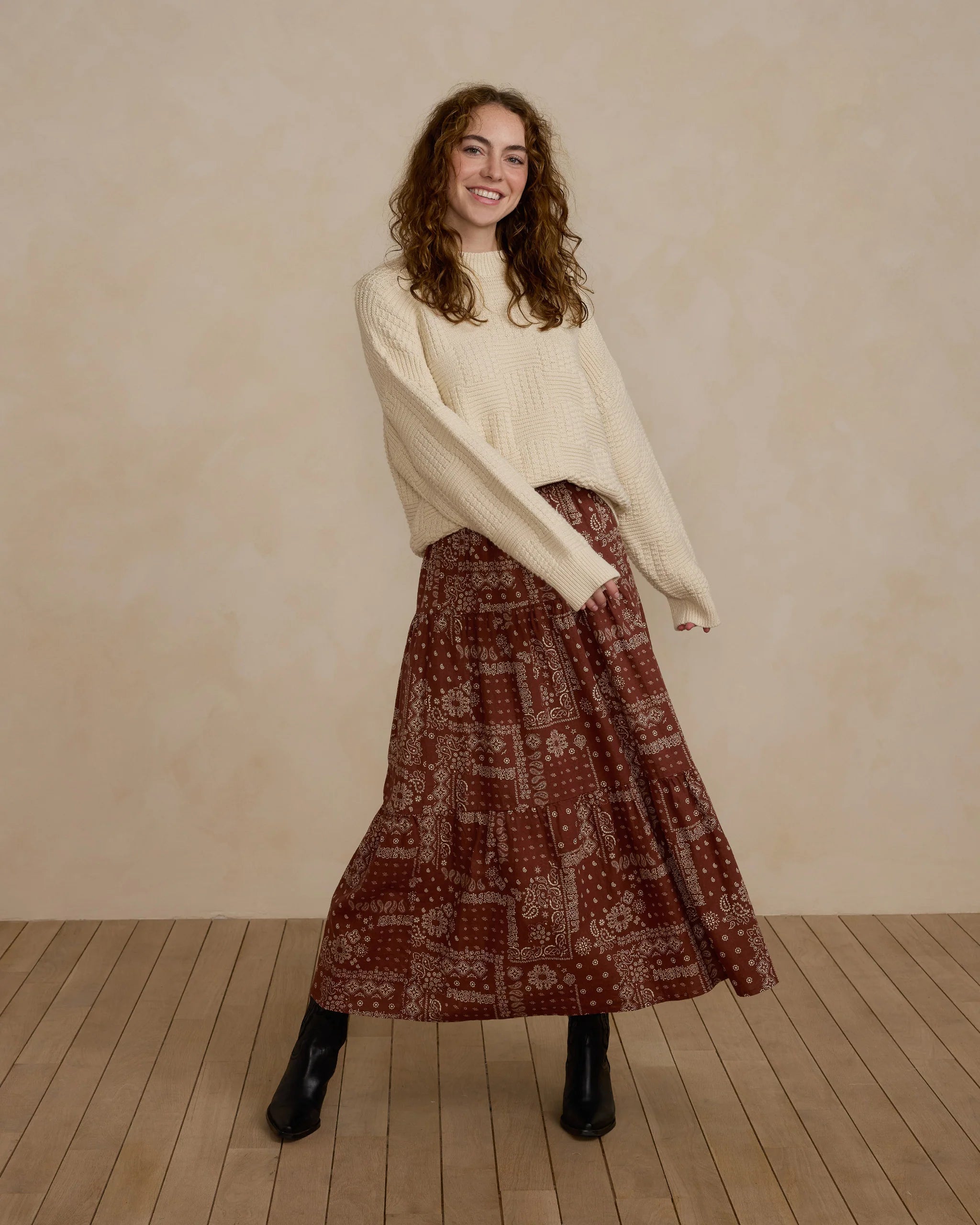 TIERED MIDI SKIRT | BRICK BANDANA