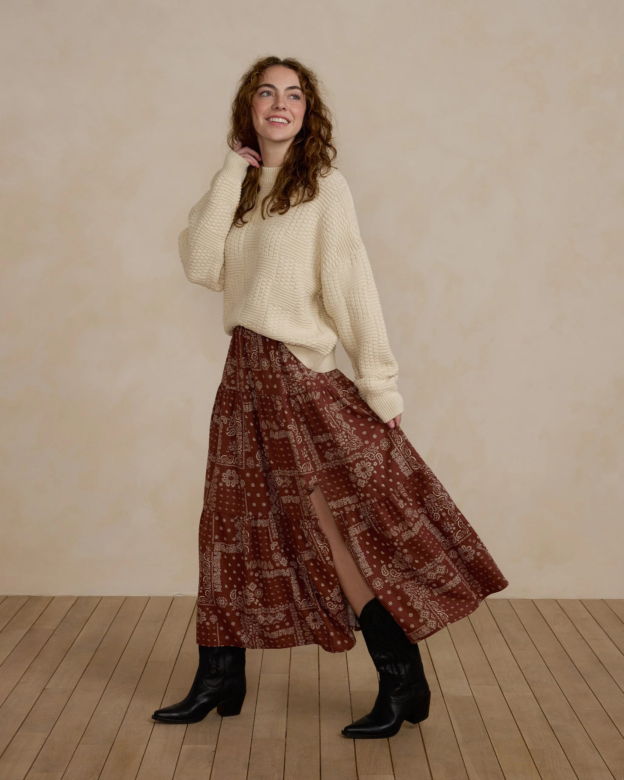 TIERED MIDI SKIRT | BRICK BANDANA