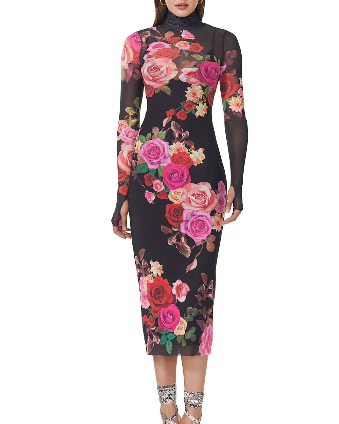 AFRM - Shailene Dress - Noir Rose Swirl