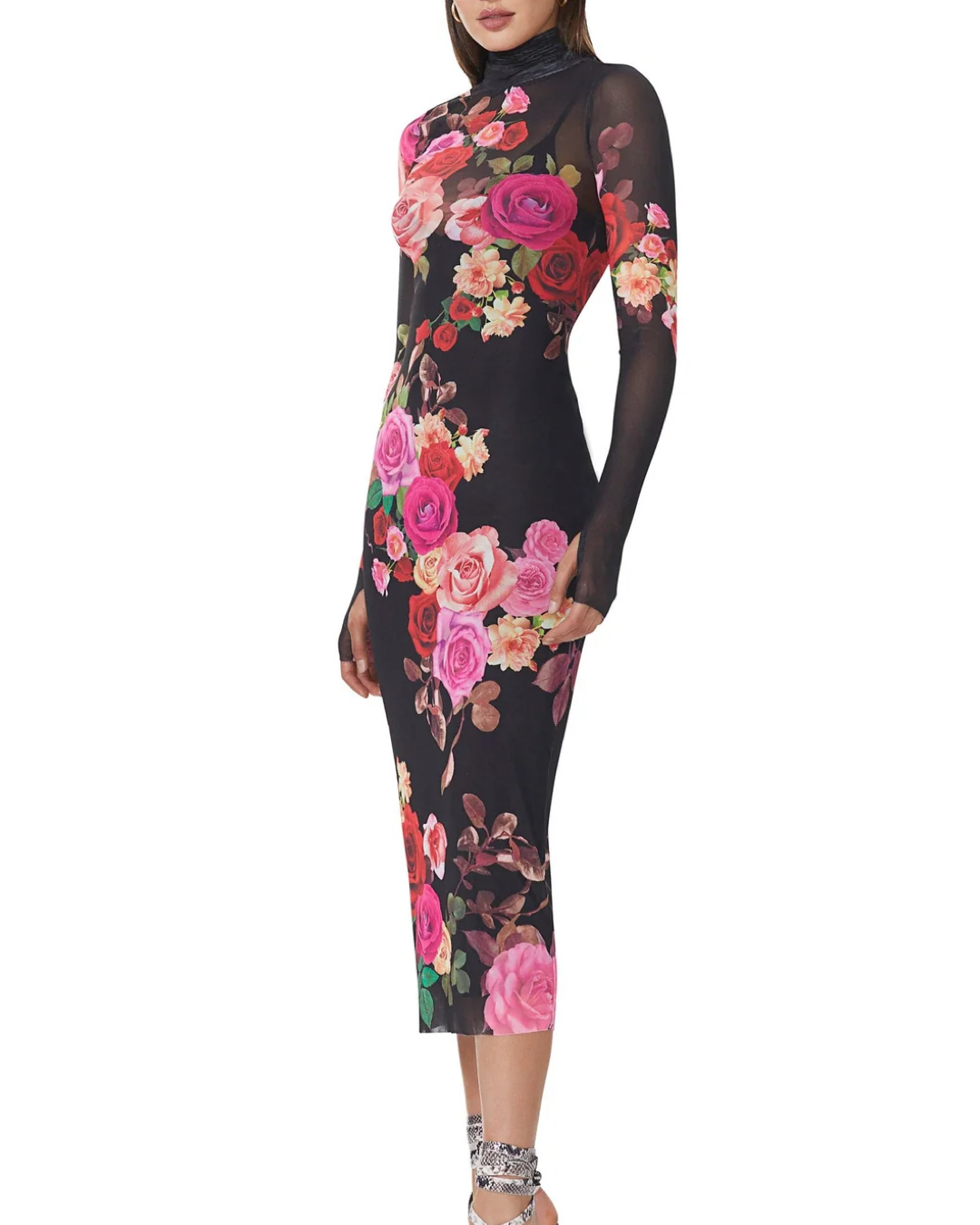 AFRM - Shailene Dress - Noir Rose Swirl