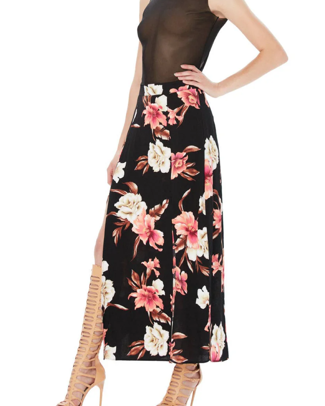 AFRM - Tulum Midi Skirt - Noir Tropical