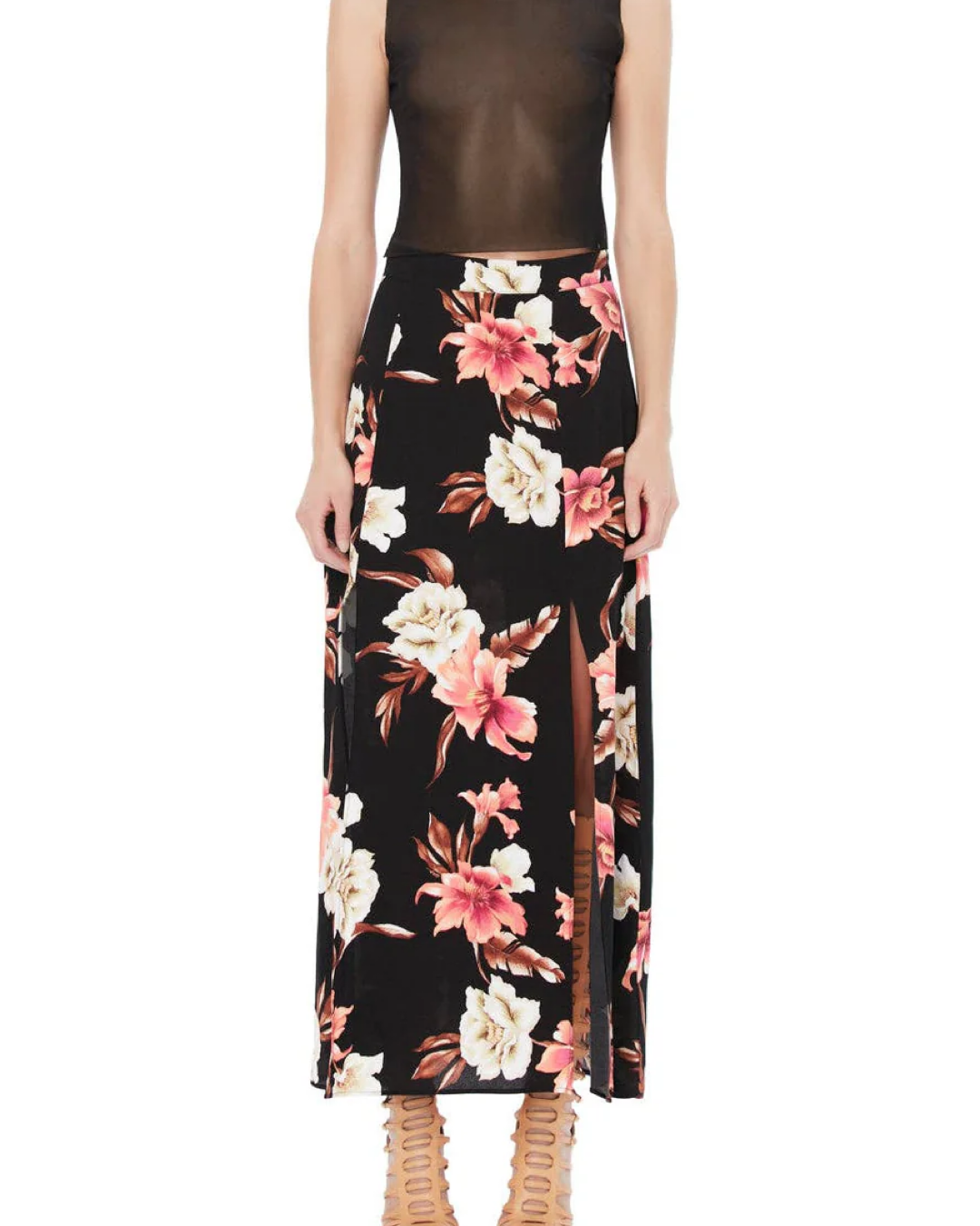 AFRM - Tulum Midi Skirt - Noir Tropical