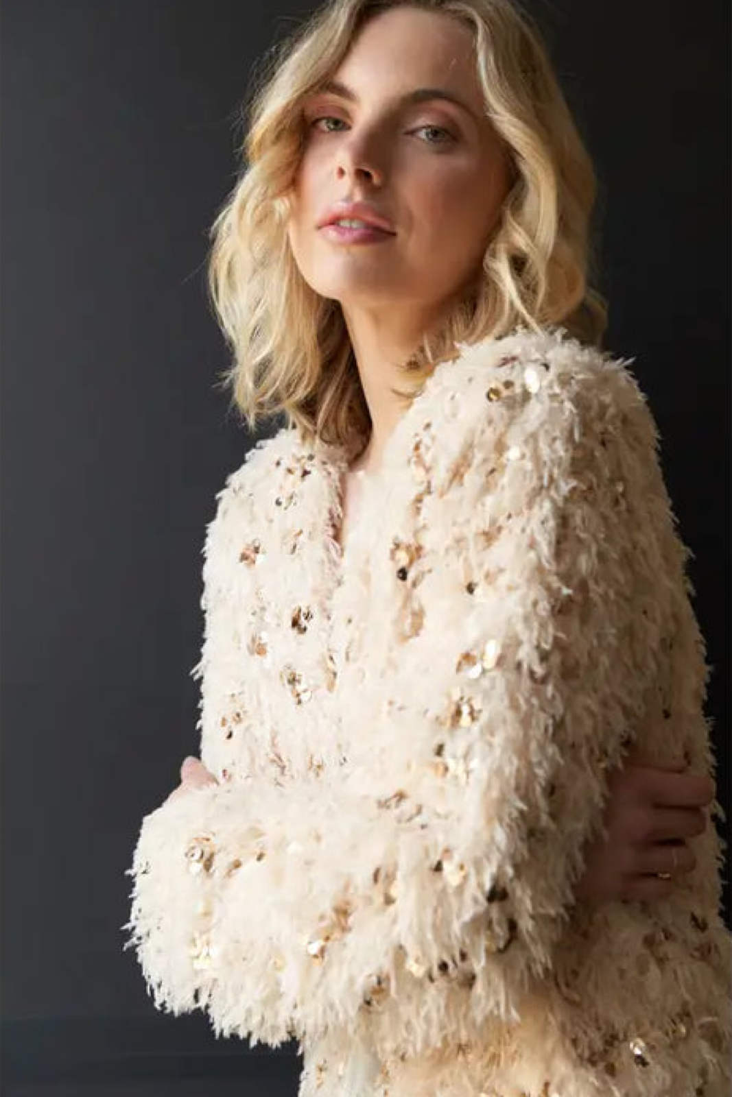 Feathery Glitter Sequin Sweater Cardigan