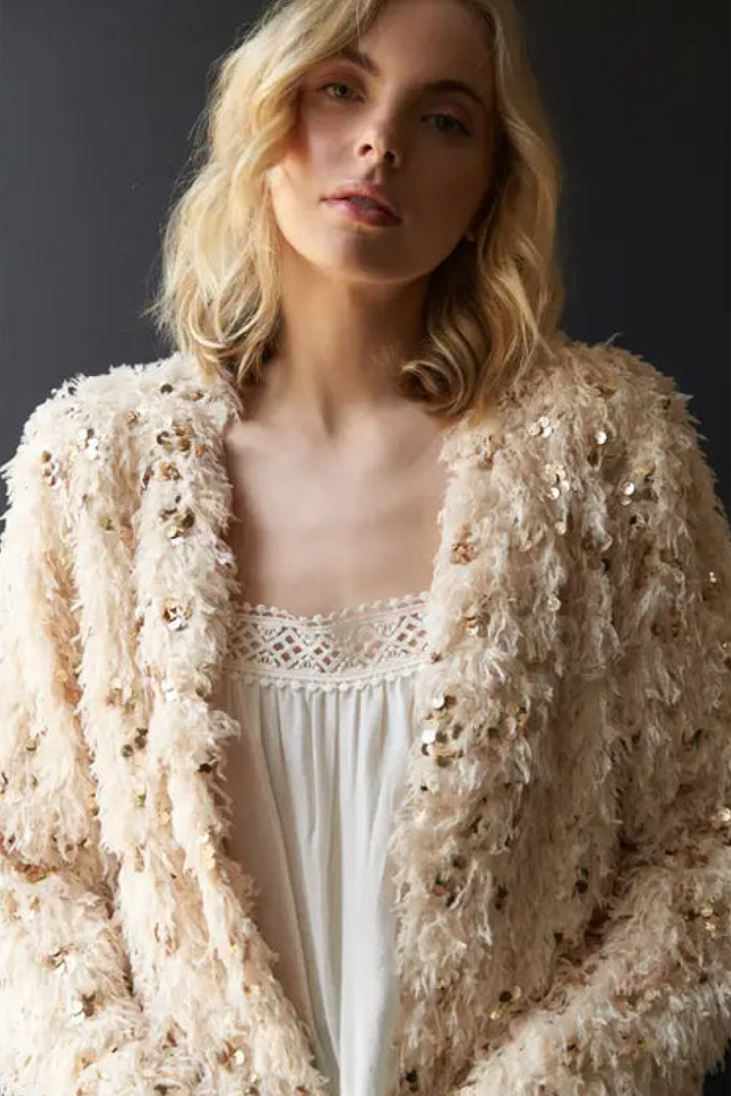 Feathery Glitter Sequin Sweater Cardigan