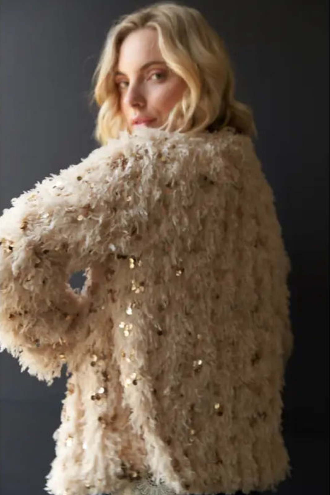 Feathery Glitter Sequin Sweater Cardigan