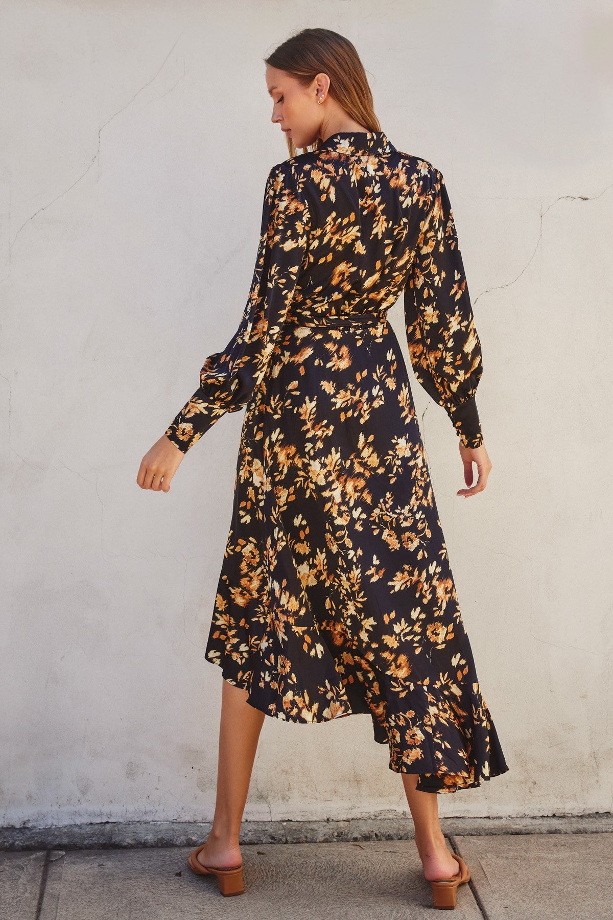 It Depends Ruffled Midi Wrap Dress