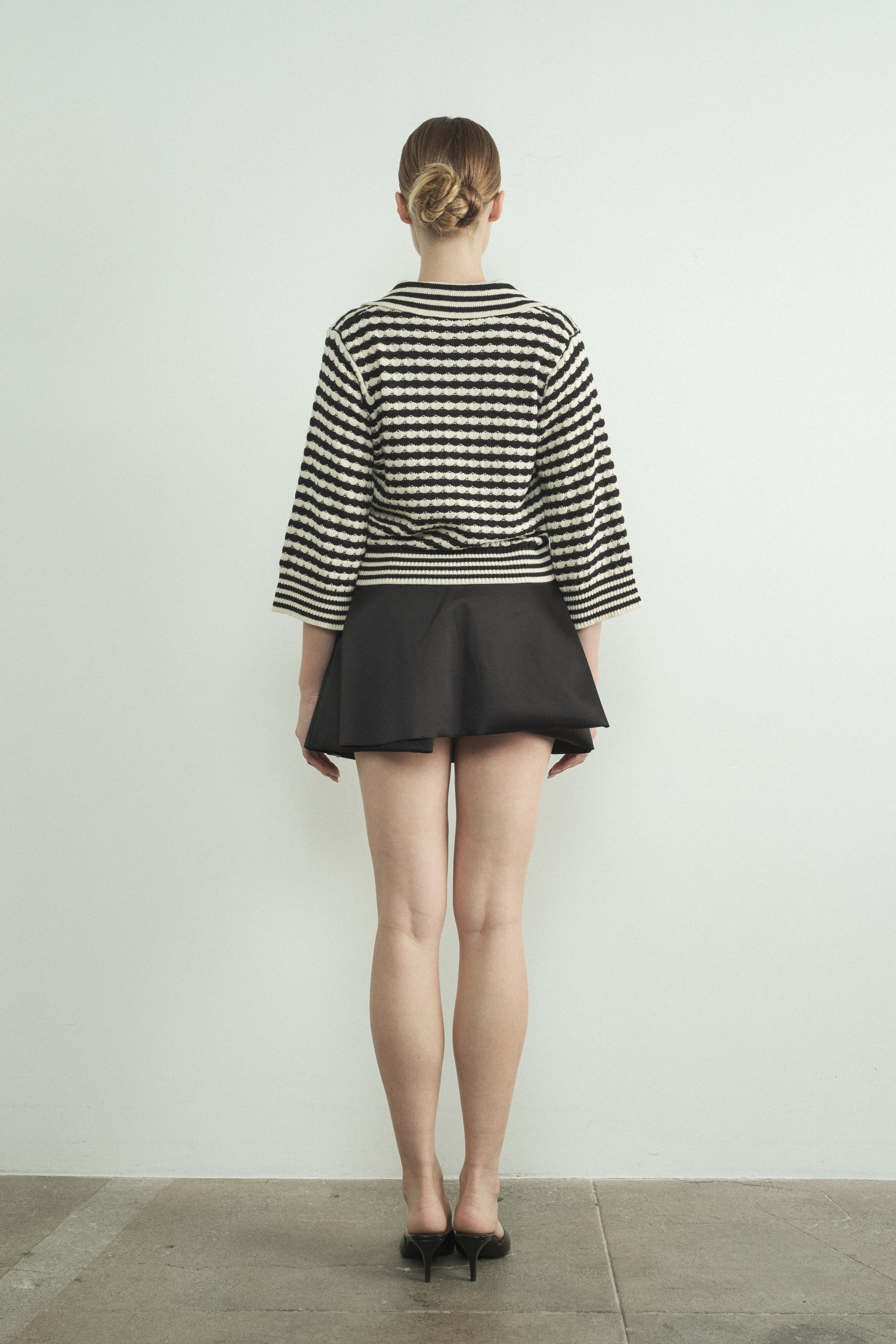 JACQUARD STRIPE 3/4 SLEEVE SWEATER