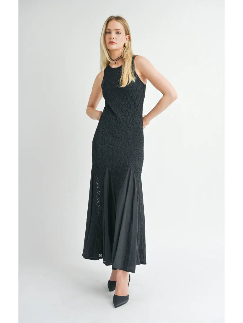 JOURNEY CONTRAST GODET LACE MAXI DRESS