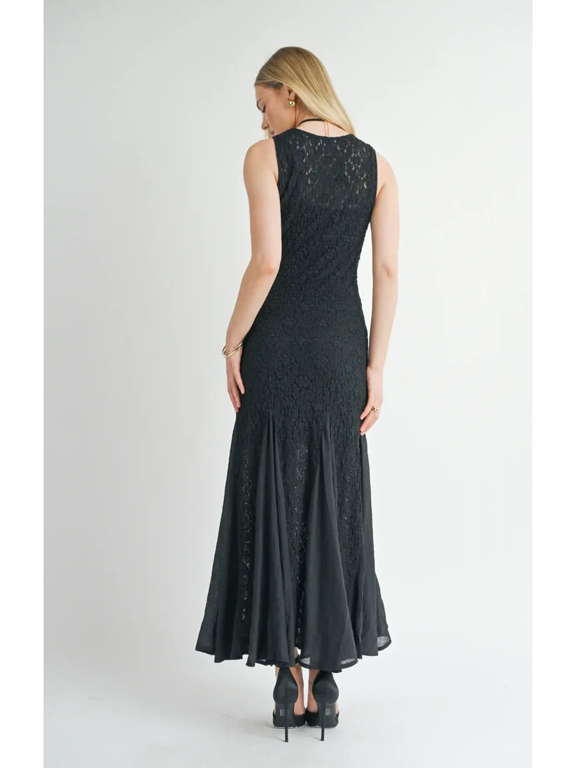 JOURNEY CONTRAST GODET LACE MAXI DRESS