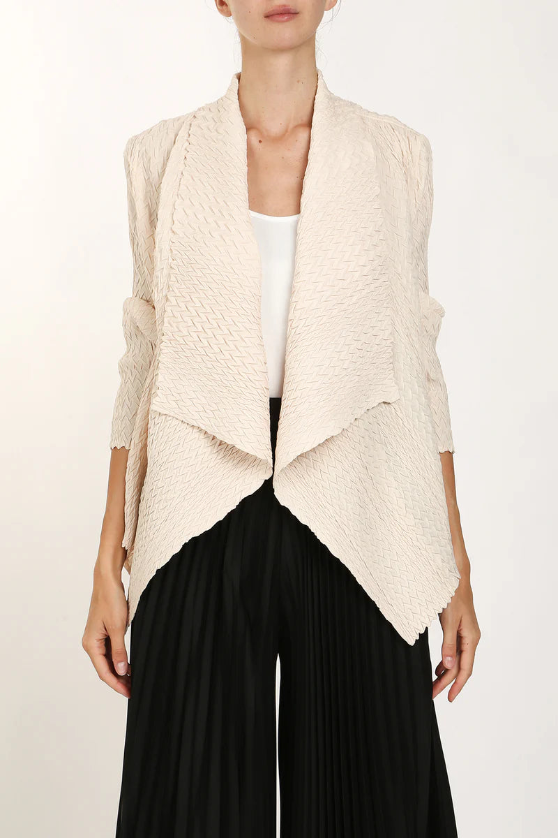 Kora Wide Lapel Collared Pleat Open Cardigan