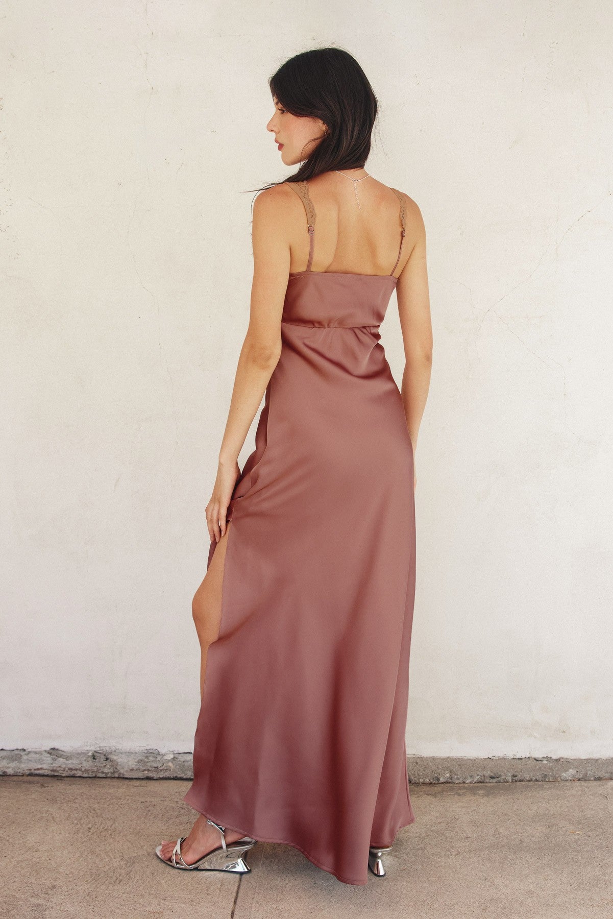 Lace And Satin Contrast Maxi Dress