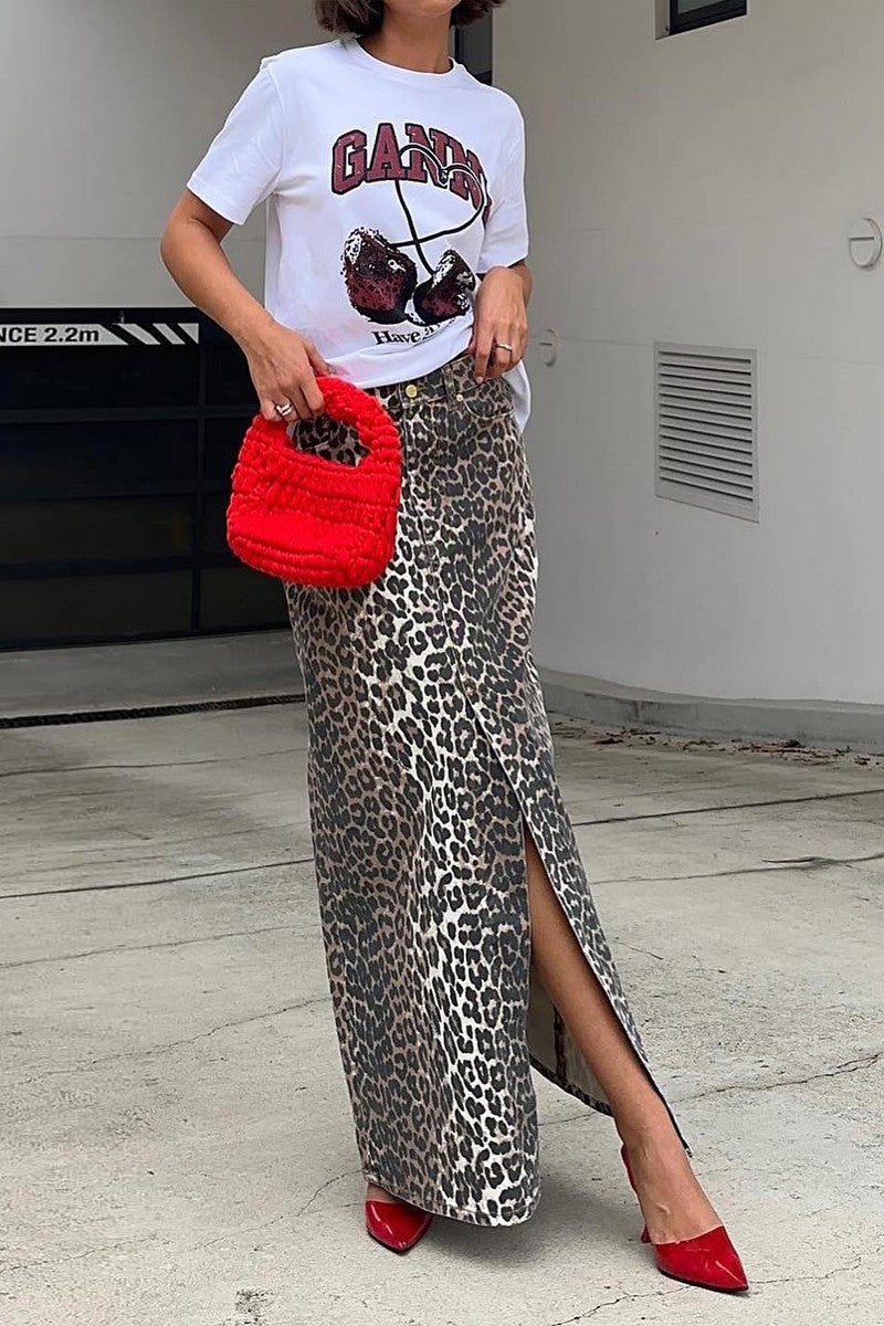 Leopard slit Skirt