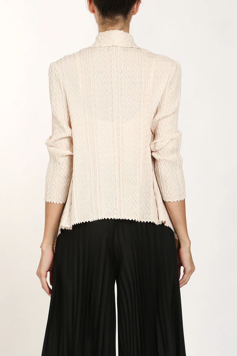 Kora Wide Lapel Collared Pleat Open Cardigan