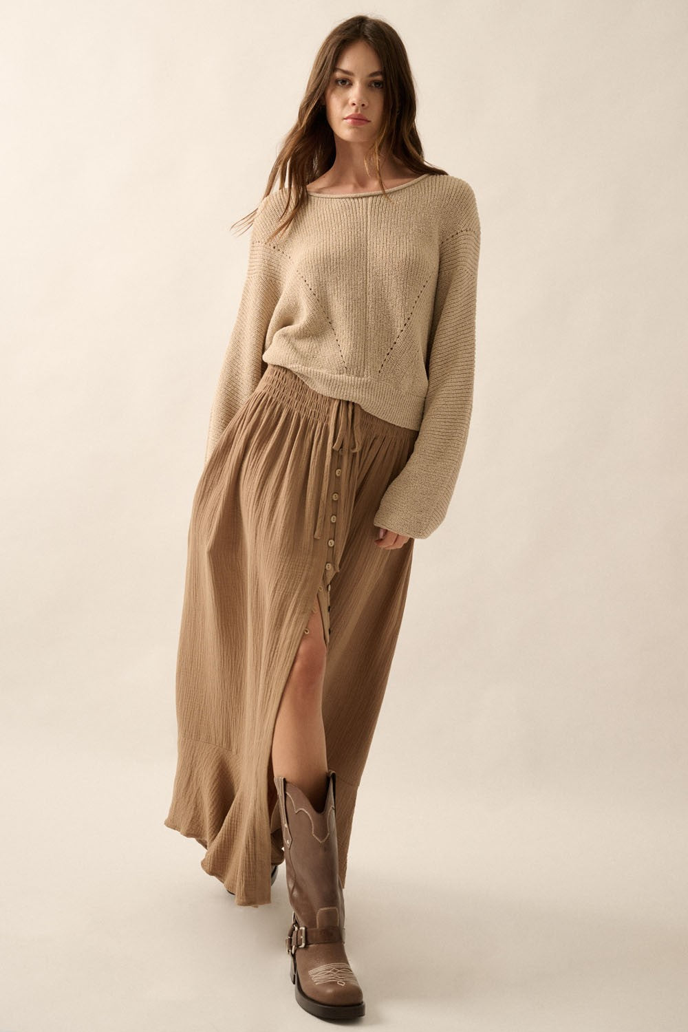 Solid Rib-Knit Dolman-Sleeve Sweater