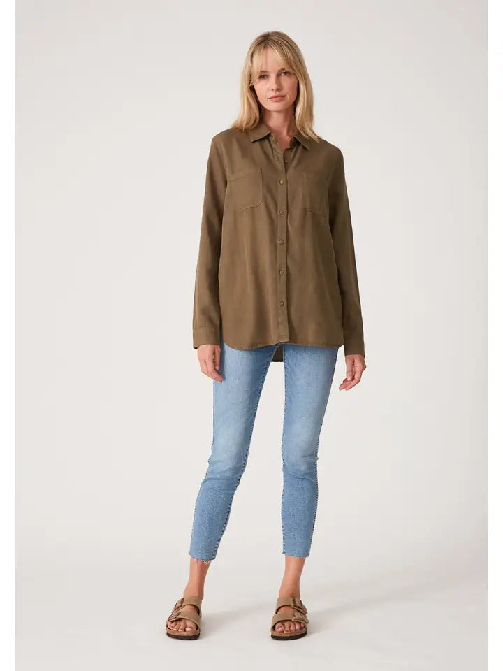 Tencel Long Sleeve Button Down Collared Top