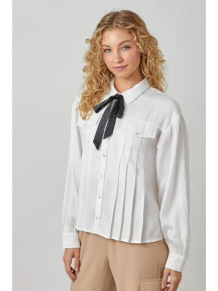 Tie Neck Pleats Blouse