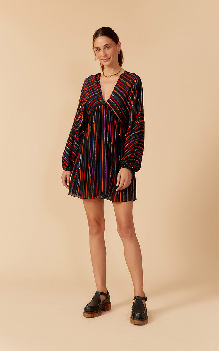 Universe Stripe Print Lurex Dress