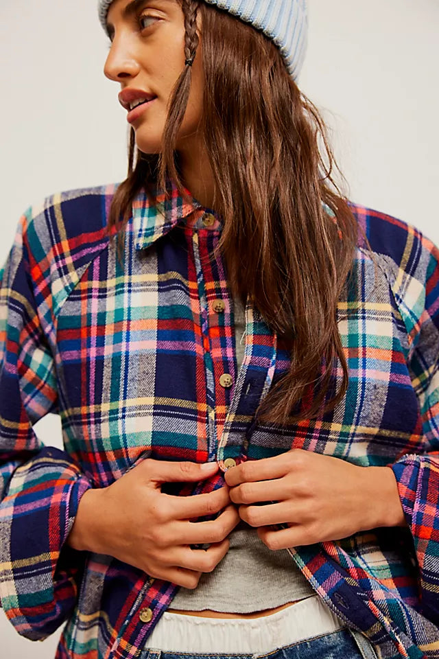 GIRL MEETS BOY PLAID SHIRT / NAVY COMBO /