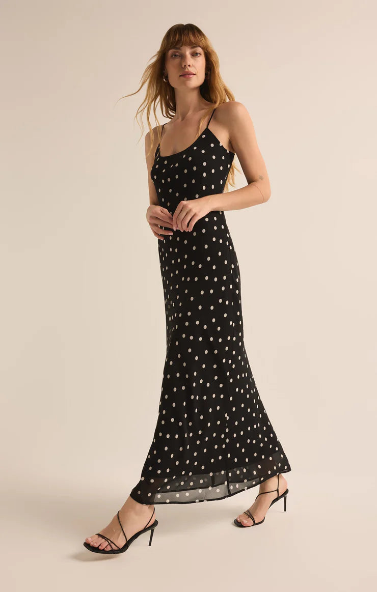 Cecily Polka Dot Slip Dress Black