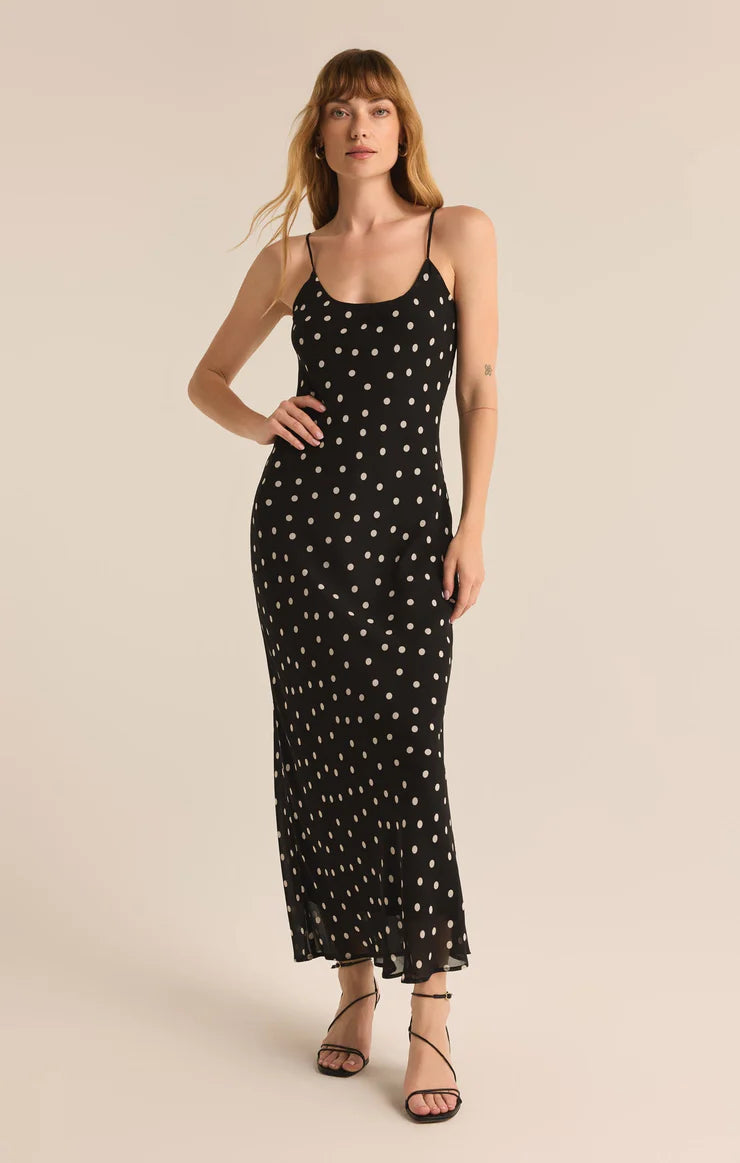 Cecily Polka Dot Slip Dress Black