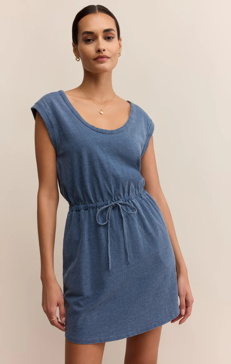 DAYSHIFT JERSEY DENIM MINI DRESS