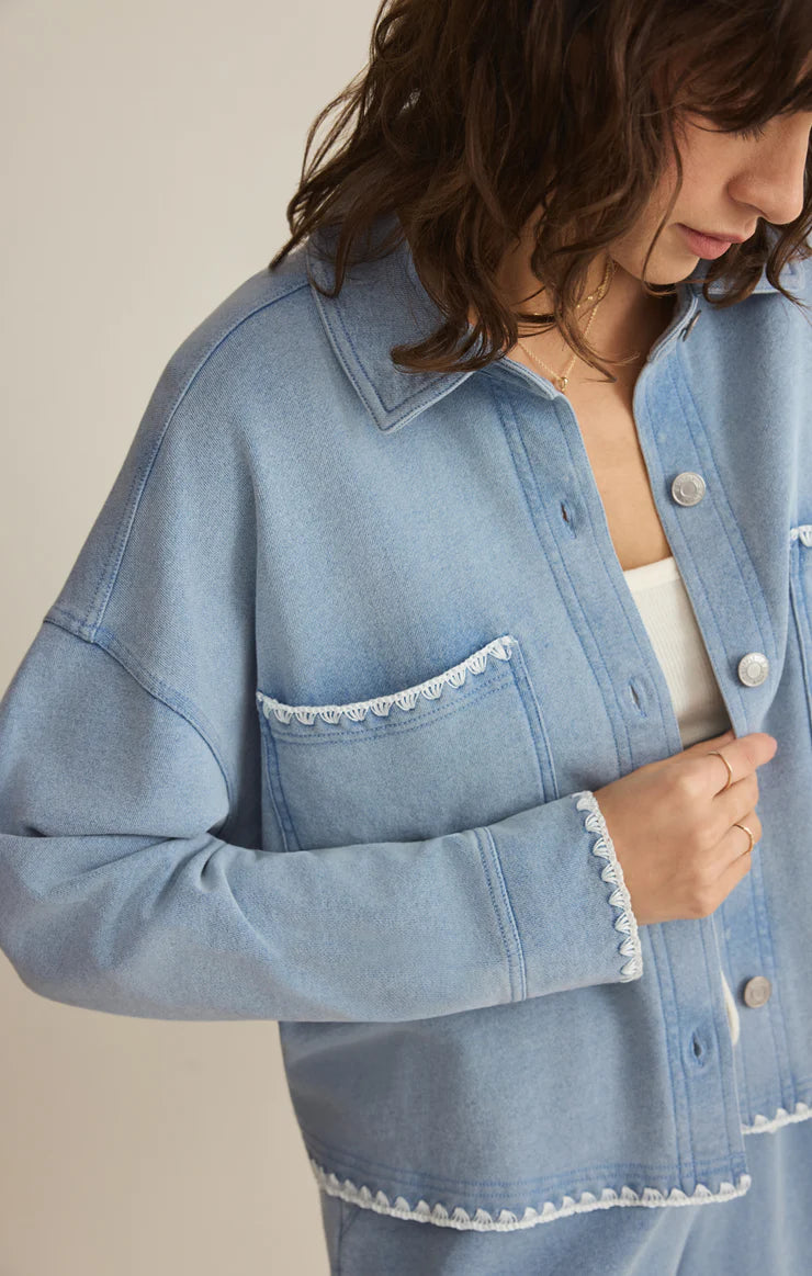 All Day Knit Denim Crop Whipstitch Jacket