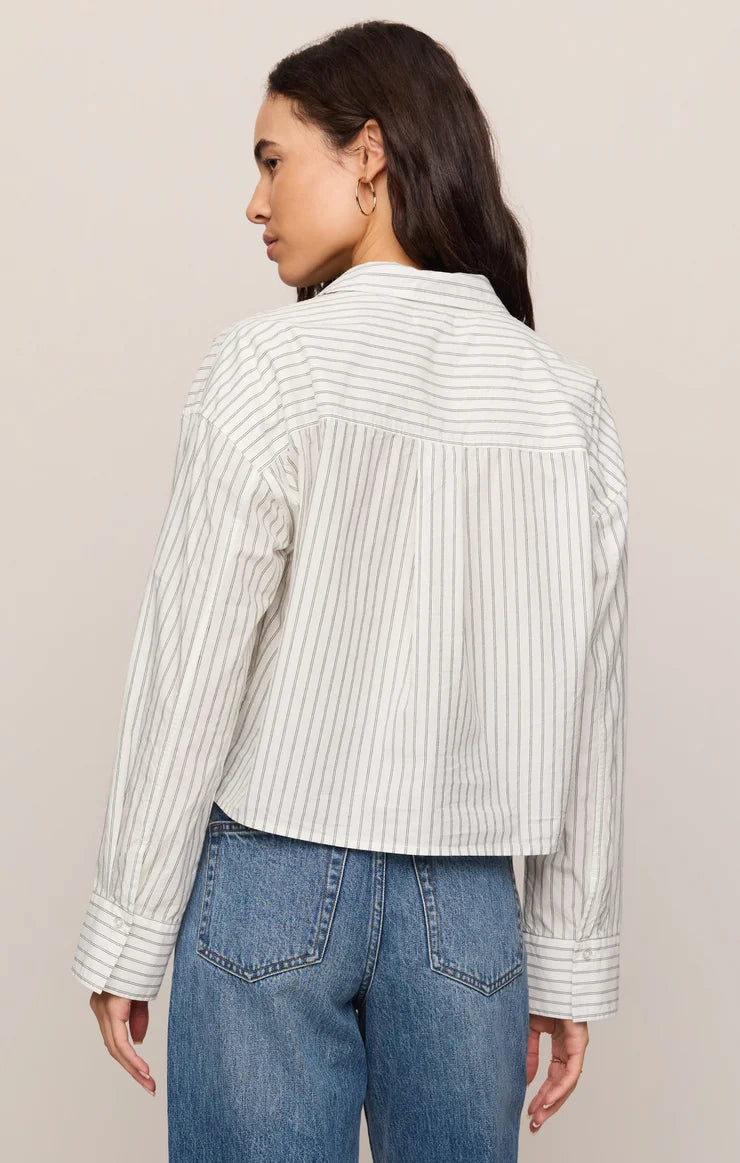 Favorite Striped Button Up Top White