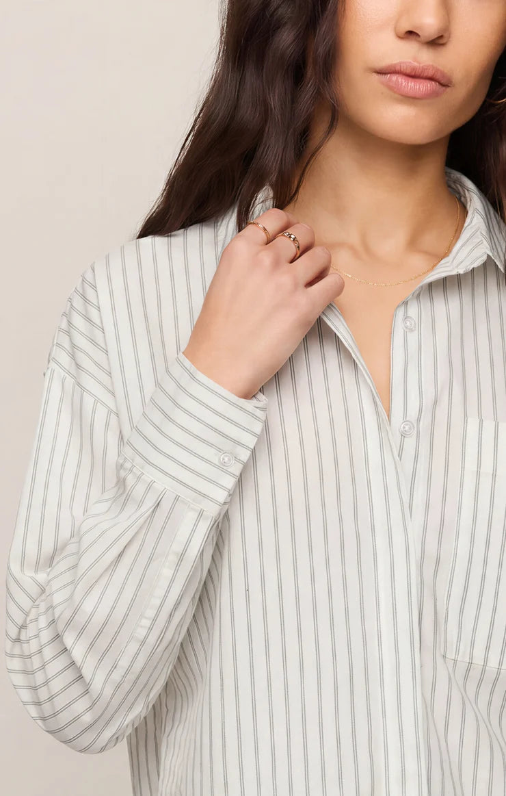 Favorite Striped Button Up Top White