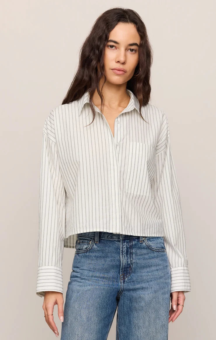 Favorite Striped Button Up Top White