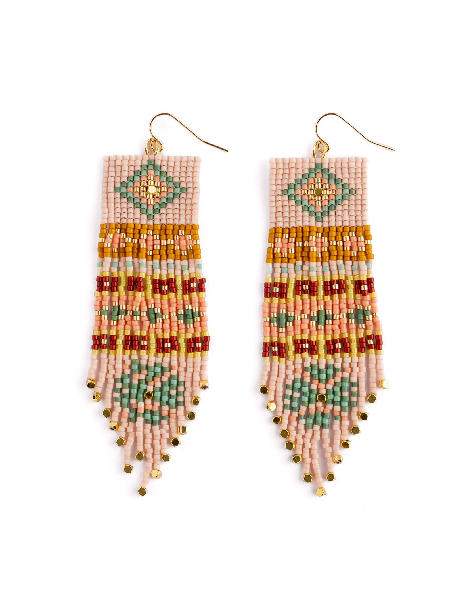 Mayana Designs Co - Beaded Handwoven Shisha Fringe Earrings (Pink)