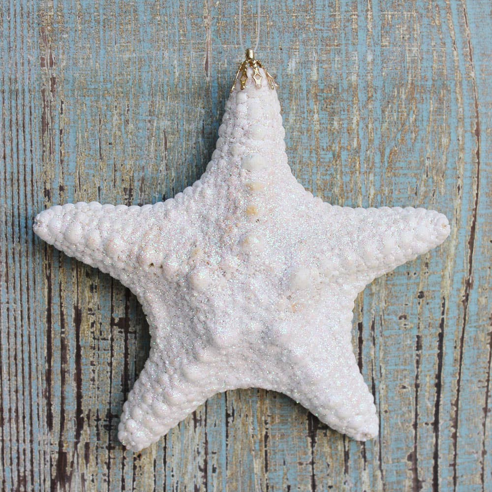 California Seashell Company - Large White Jungle Starfish Glitter Ornament