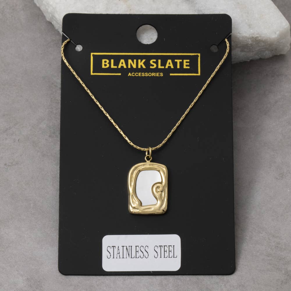 Fame Accessories - Stainless Steel Mother Of Pearl Pendant Necklace