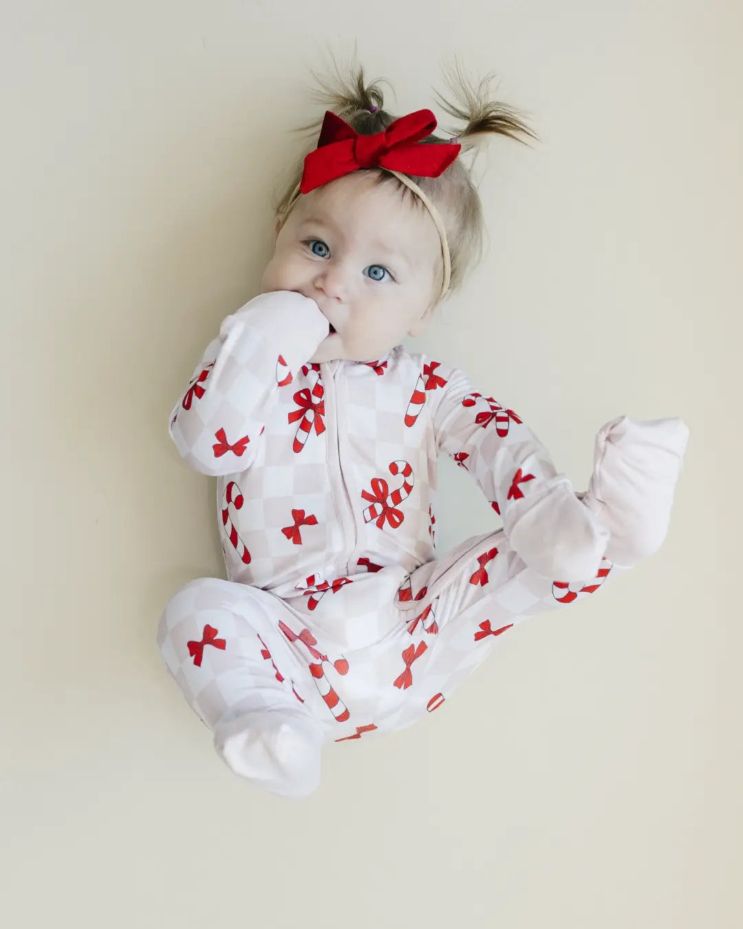 Christmas Baby Bamboo Clothes Zip Romper | Bows & Candy Cane