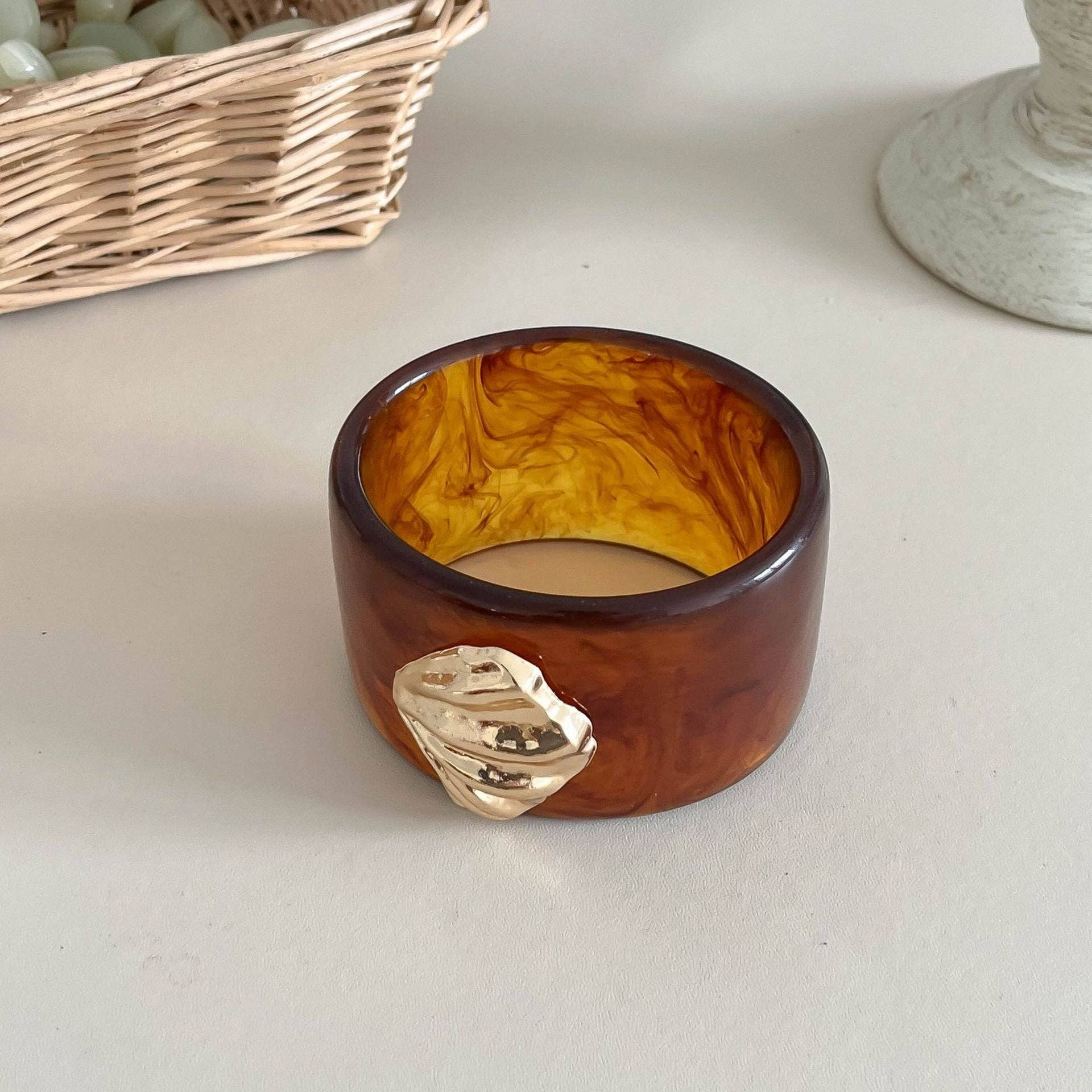 Dipped Shop - Vinatge Shell Bead Geometric Wide Bangle Bracelet MK2PPPO6W6JBR130
