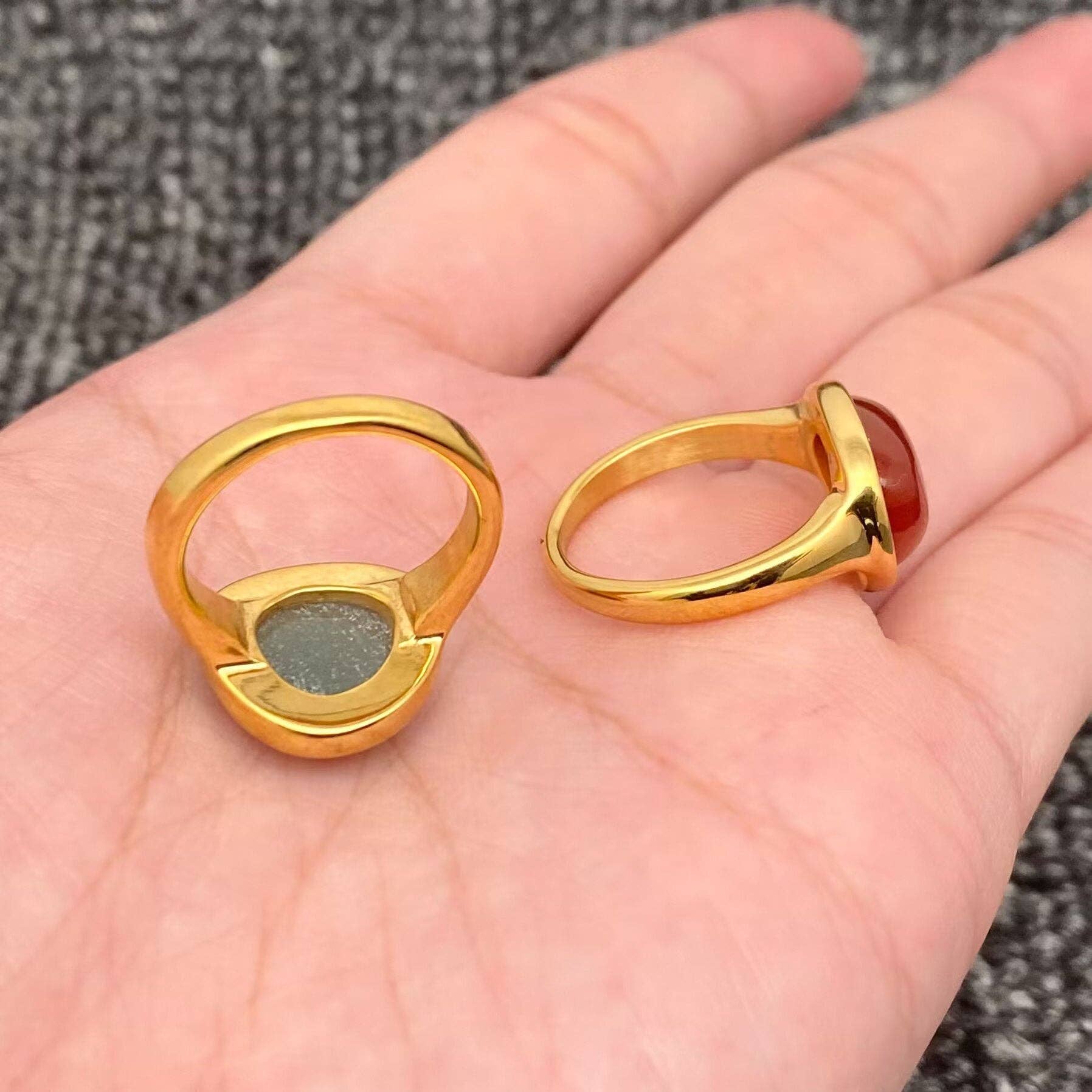 Mio Queena - Inlaid Stone 18K Gold Plated Stainless Steel Ring - FGS/CS